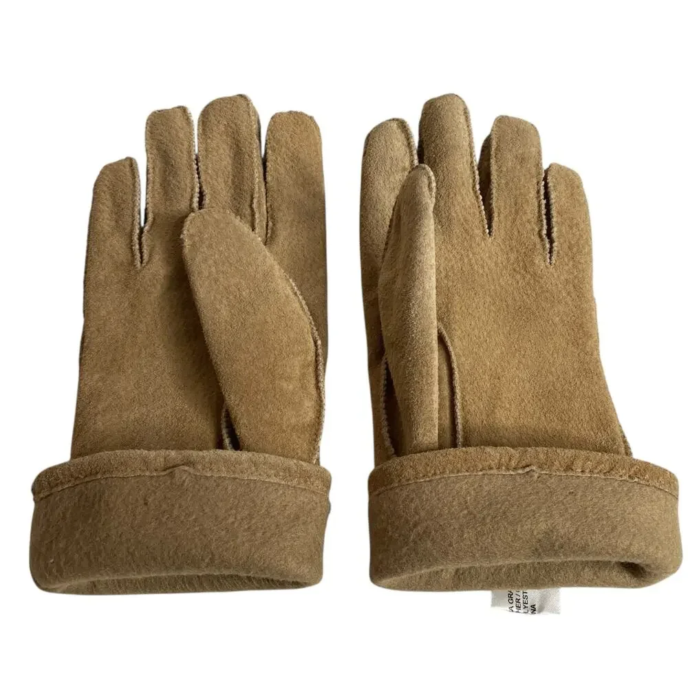 Vintage Suede Gloves Tan Brown Lined Womens XL Luxury Old Money Boho Chic Gift